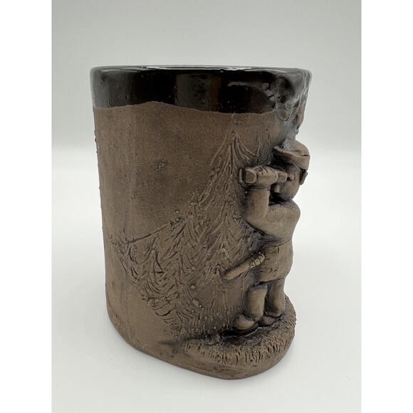 N Eastman Art Pottery 12oz Cocoa Coffee Mug Watchful Hunter & Deer Signed 1975 - Picture 6 of 10